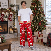 Christmas Pajama Pants Red Novelty Holiday Sleep Bottoms Wide Leg