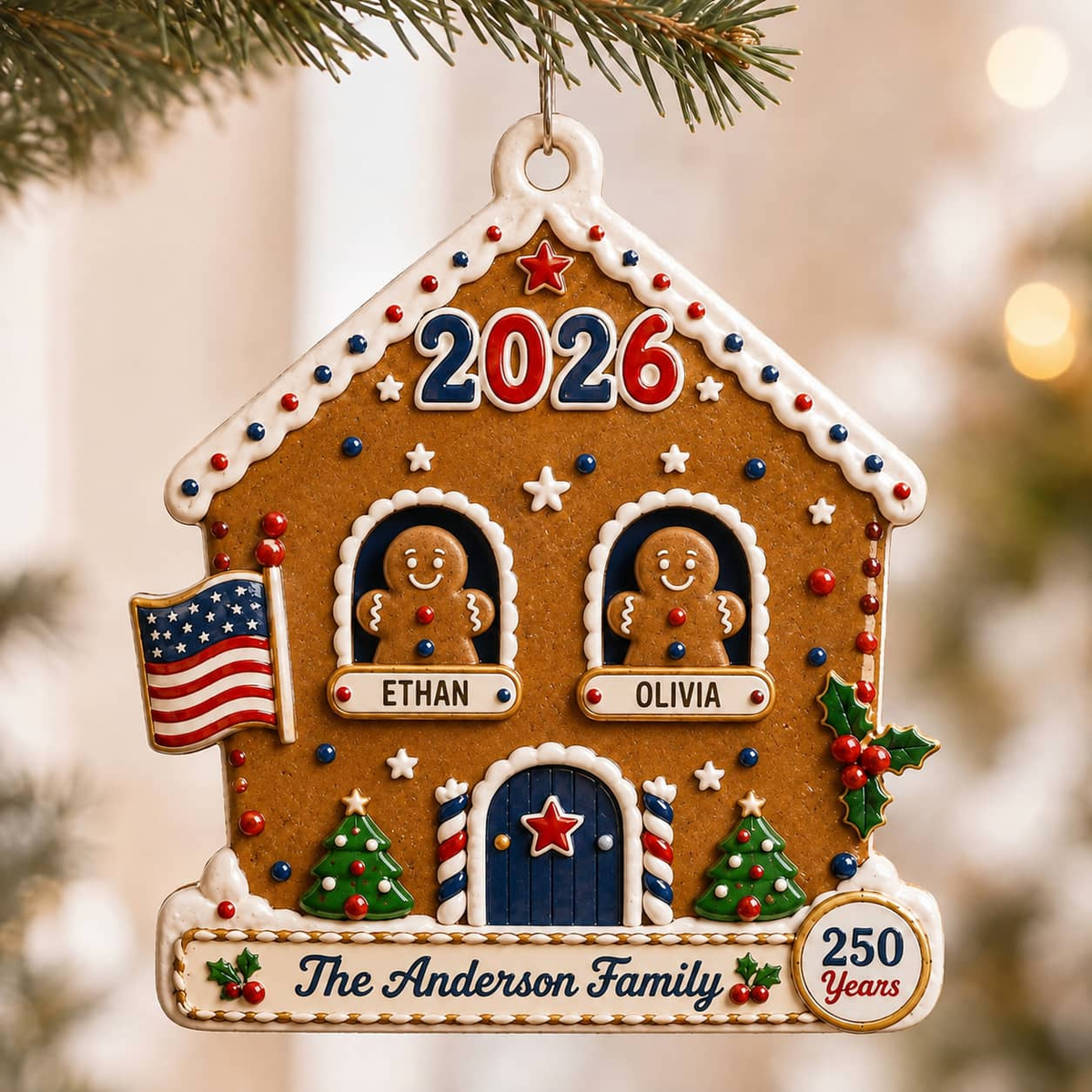 Christmas Gingerbread House Holiday Decor, Raised Detail, Hanging Tree Decoration - 3D Relief Ornament