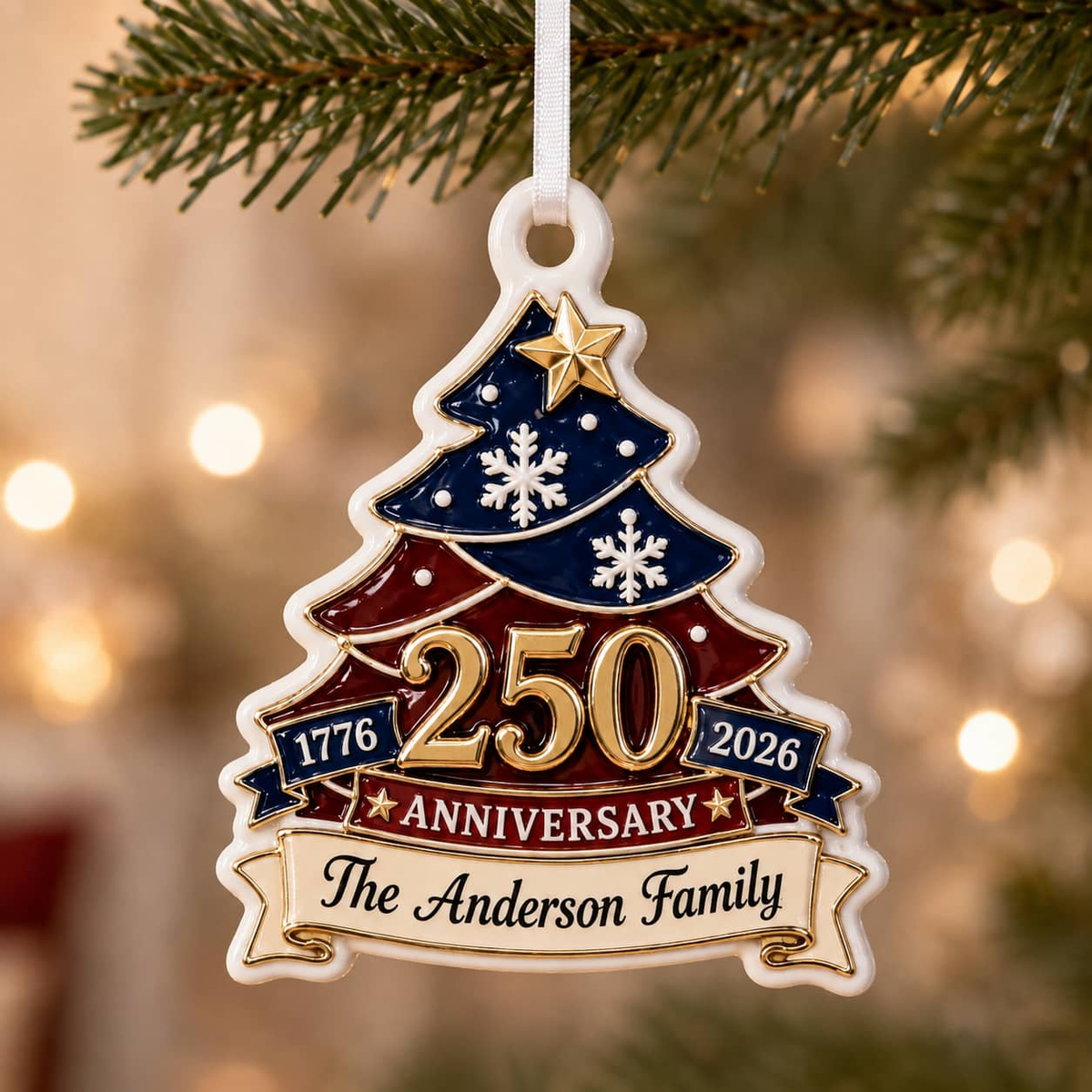 Personalized USA 250th Anniversary 1776-2026 Christmas Keepsake - 3D Relief Ornament