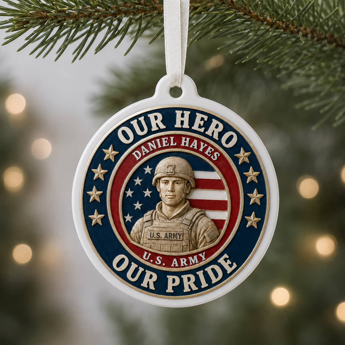 Personalized US Army Soldier Our Hero Our Pride Christmas Keepsake - 3D Relief Ornament