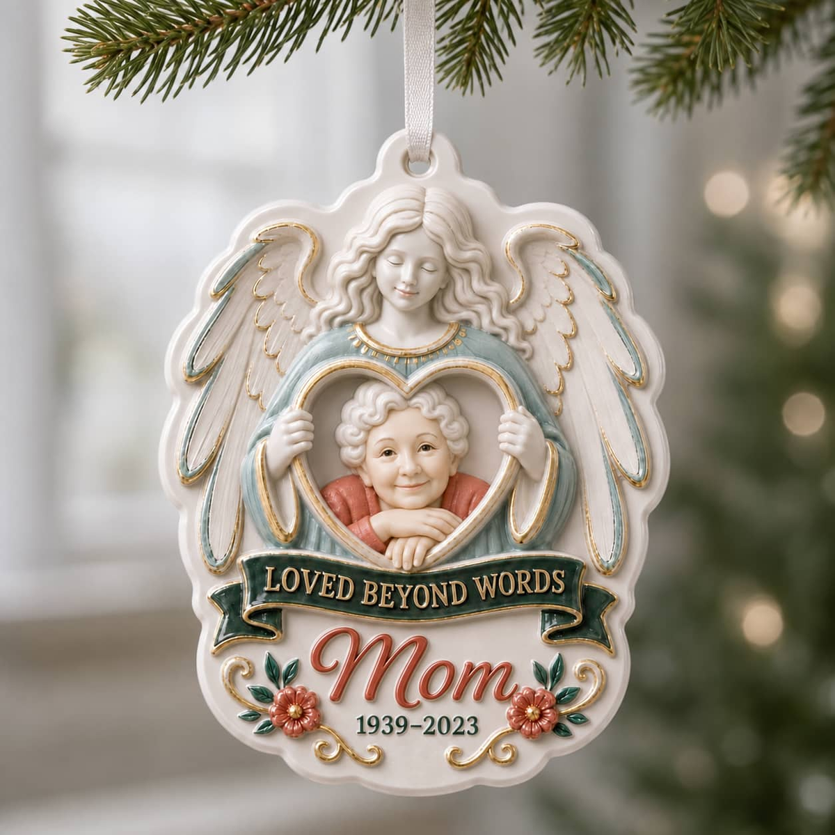 Personalized Photo Loved Beyond Words Angel Memorial Keepsake - 3D Relief Ornament