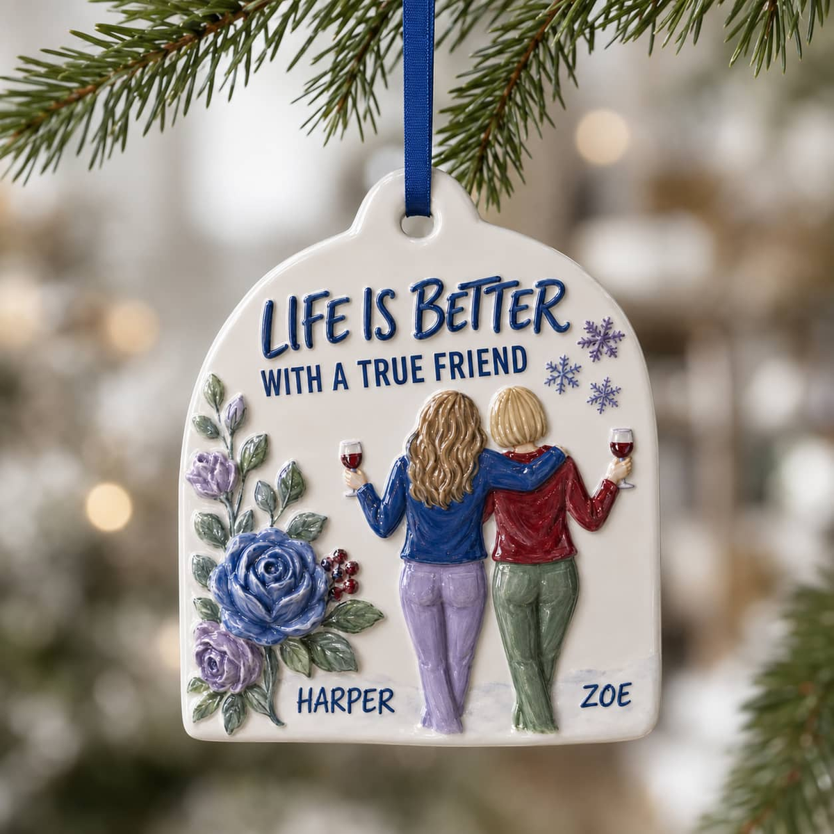 Friendship Keepsake with Two Women Toasting Wine - 3D Relief Ornament