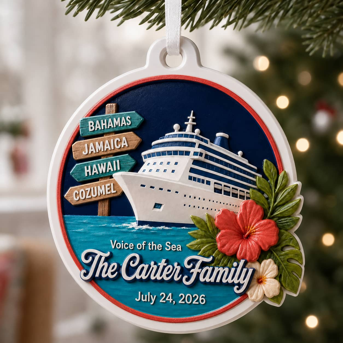 Cruise Ship Tropical Island Vacation Holiday Hanging Keepsake - 3D Relief Ornament