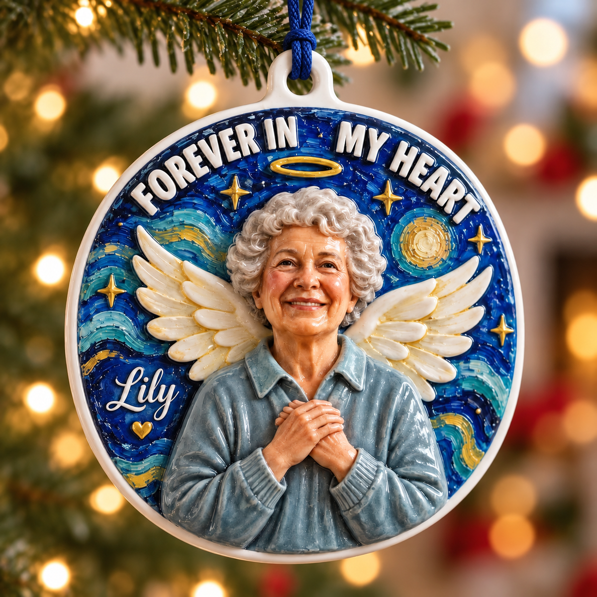 Memorial Angel Portrait Forever In My Heart Hanging Tree Medallion - 3D Relief Ornament