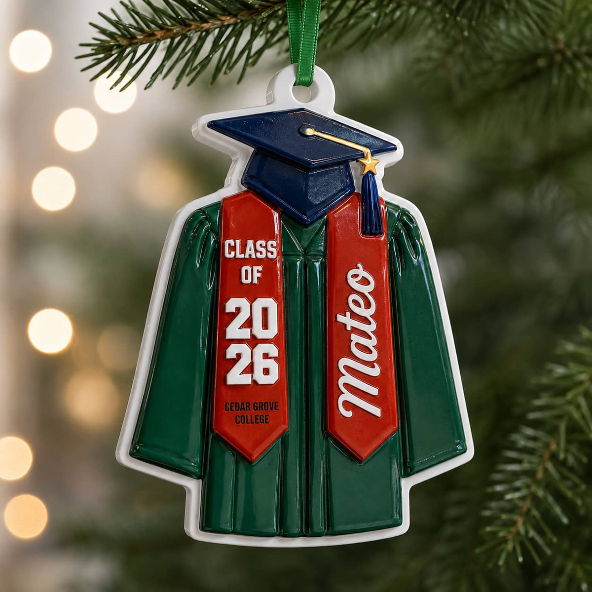 Graduation Cap and Gown Holiday Keepsake for High School or College Commencement - 3D Relief Ornament