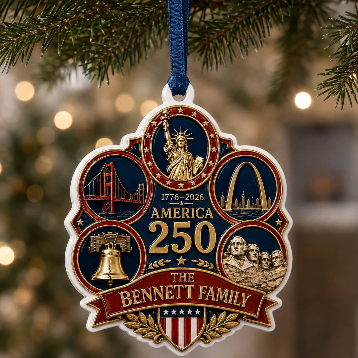 America 250 Commemorative Crest Keepsake with Patriotic US Landmarks - 3D Relief Ornament