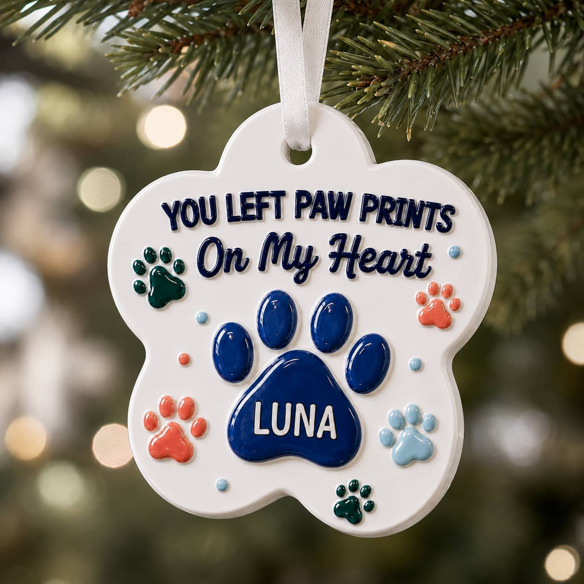 Pet Memorial Keepsake, Paw Shape with Raised Colorful Pads Hanging Decor - 3D Relief Ornament
