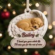 Sleeping Dog Memorial Angel Wings Pet Loss Keepsake - 3D Relief Ornament