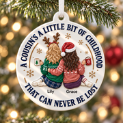 Christmas Tree Keepsake with Cousins Quote, Round Holiday Decor - 3D Relief Ornament