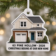 New Home House Shaped Christmas Keepsake Hanging Holiday Decor - 3D Relief Ornament