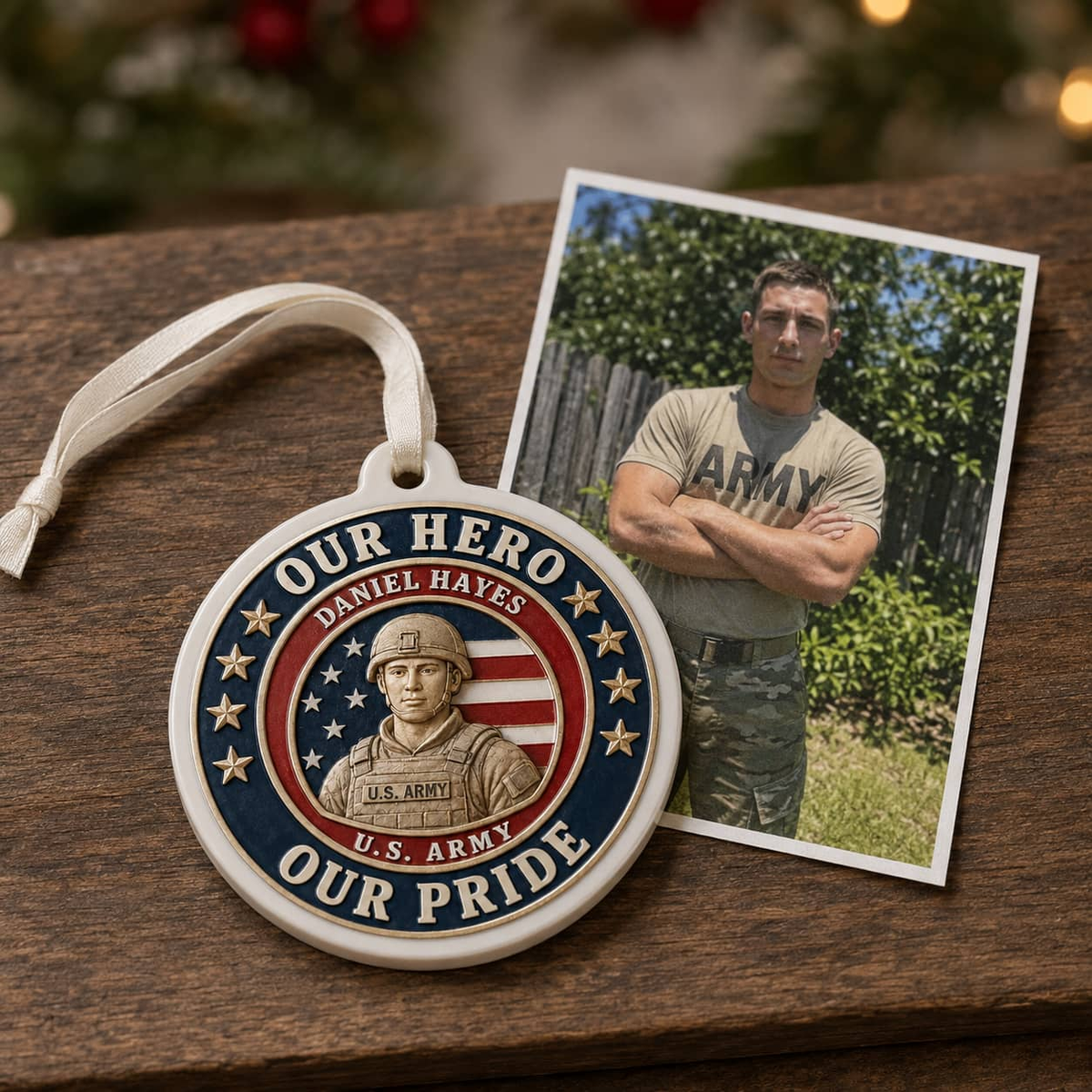 Personalized US Army Soldier Our Hero Our Pride Christmas Keepsake - 3D Relief Ornament