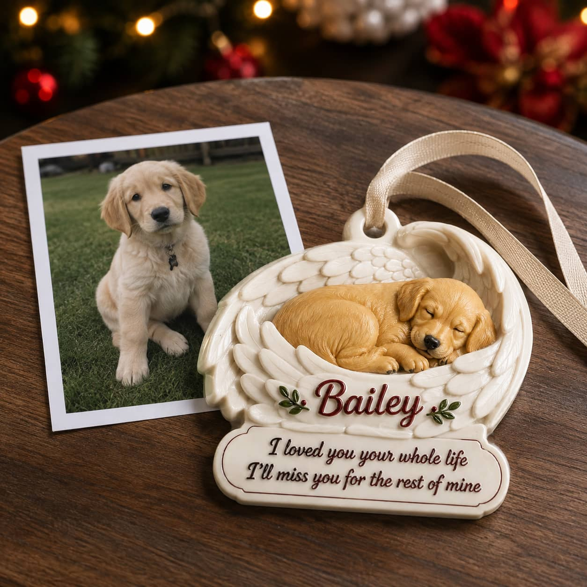 Sleeping Dog Memorial Angel Wings Pet Loss Keepsake - 3D Relief Ornament