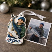 Fisherman Christmas Tree Keepsake Holding Saltwater Tuna Catch - 3D Relief Ornament