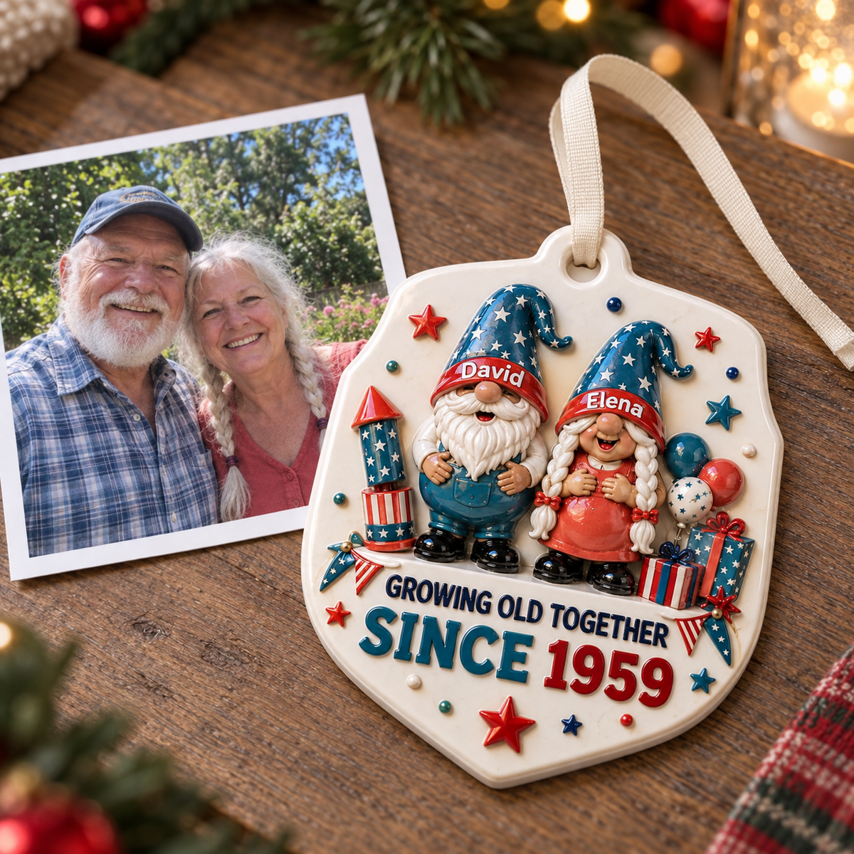 Gnome Couple Growing Old Together Anniversary Shield Hanging Plaque - 3D Relief Ornament