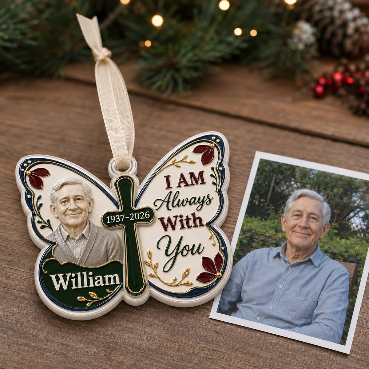 Memorial Butterfly Cross Hanging Tree Decor, I Am Always With You Keepsake - 3D Relief Ornament