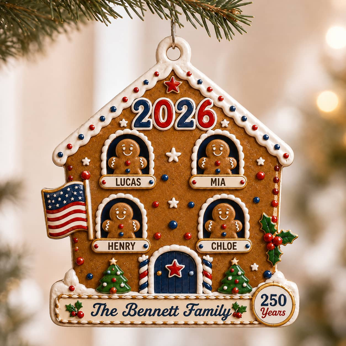 Christmas Gingerbread House Holiday Decor, Raised Detail, Hanging Tree Decoration - 3D Relief Ornament
