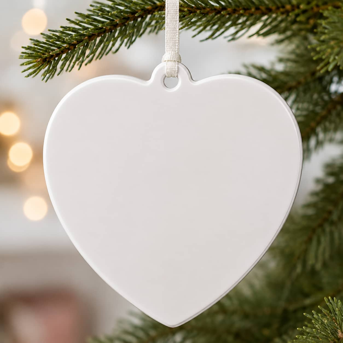 First Christmas Family of Three Heart Ceramic Keepsake with Ribbon - 3D Relief Ornament