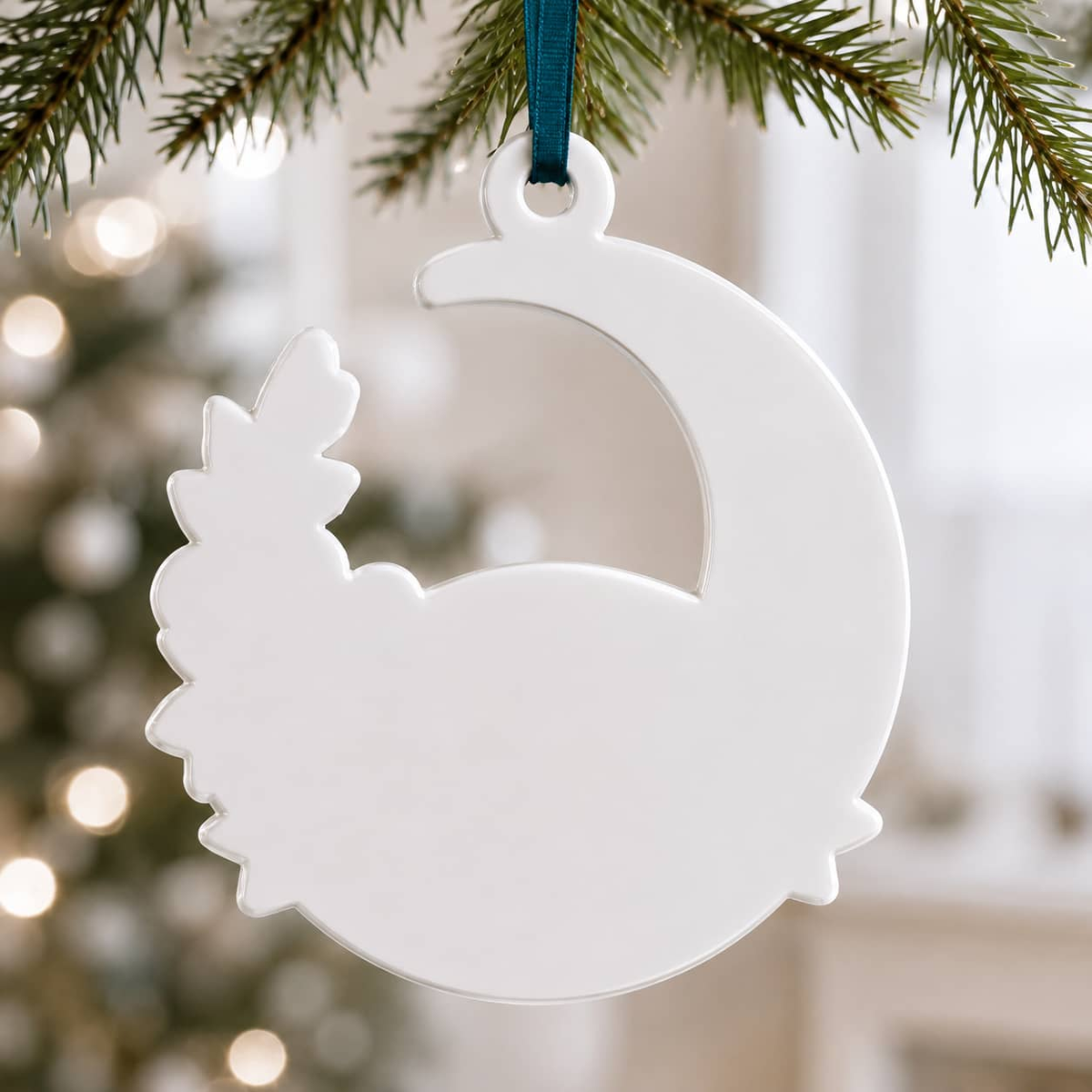 Growing Old Together Couple Keepsake, Elderly Pair on Crescent Moon Ceramic Decor - 3D Relief Ornament