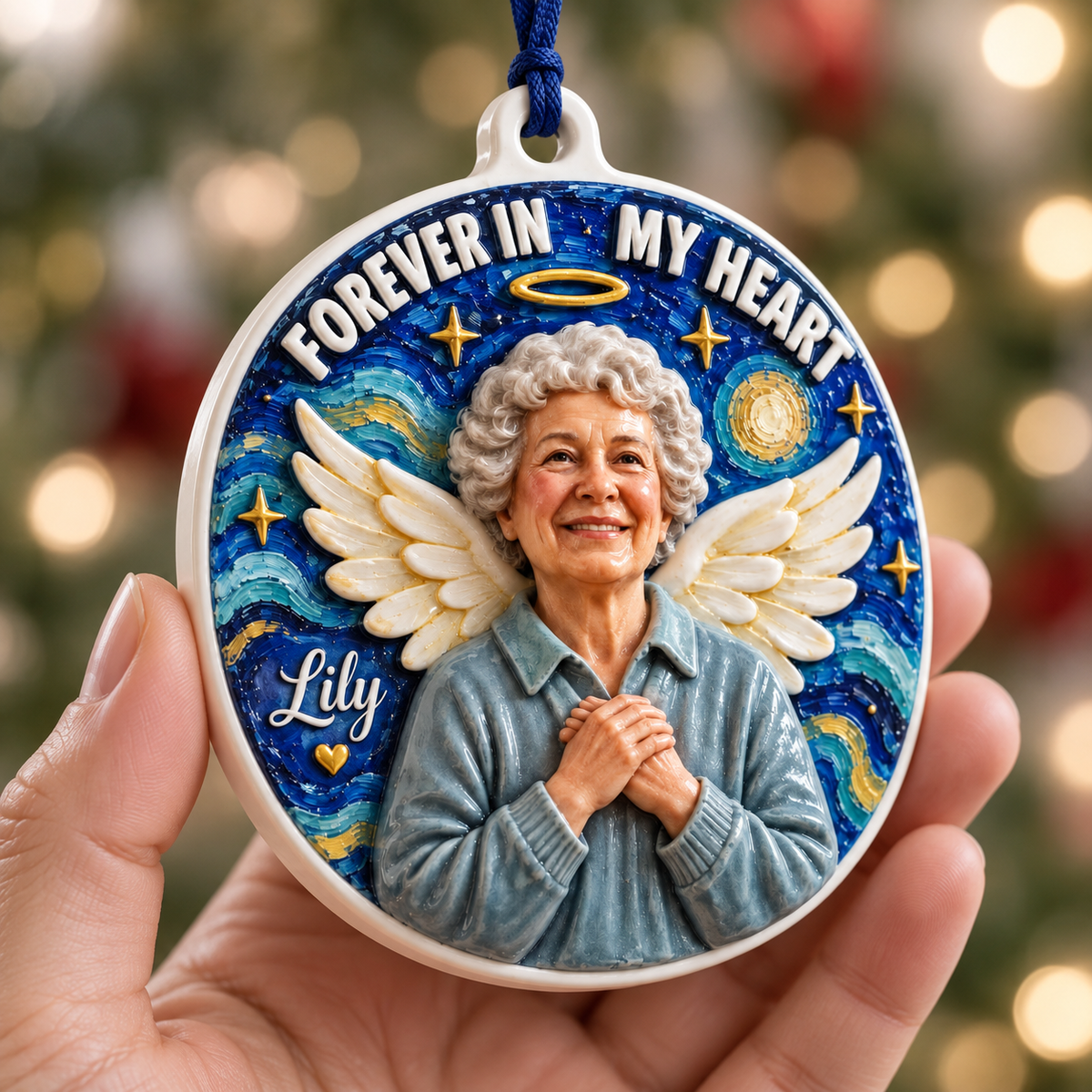 Memorial Angel Portrait Forever In My Heart Hanging Tree Medallion - 3D Relief Ornament