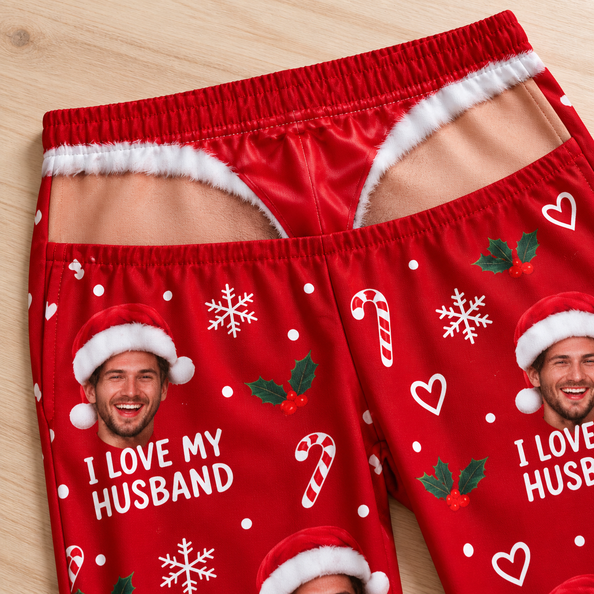 Men Novelty Cutout Pajama Pants Red Christmas Holiday Lounge Trousers