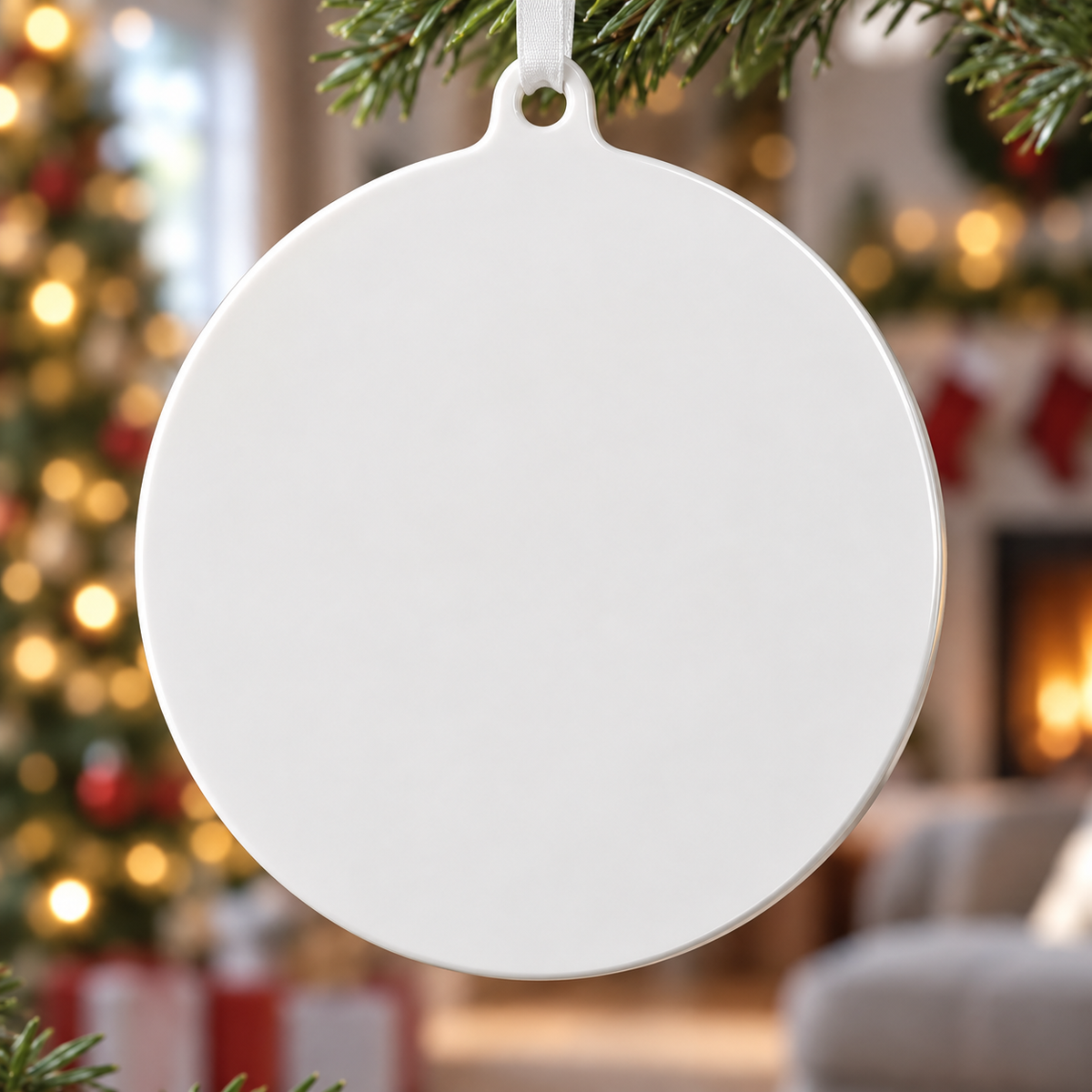 First Christmas as Mr and Mrs Round Holiday Hanging Decoration with Carved Tree Trunk - 3D Relief Ornament