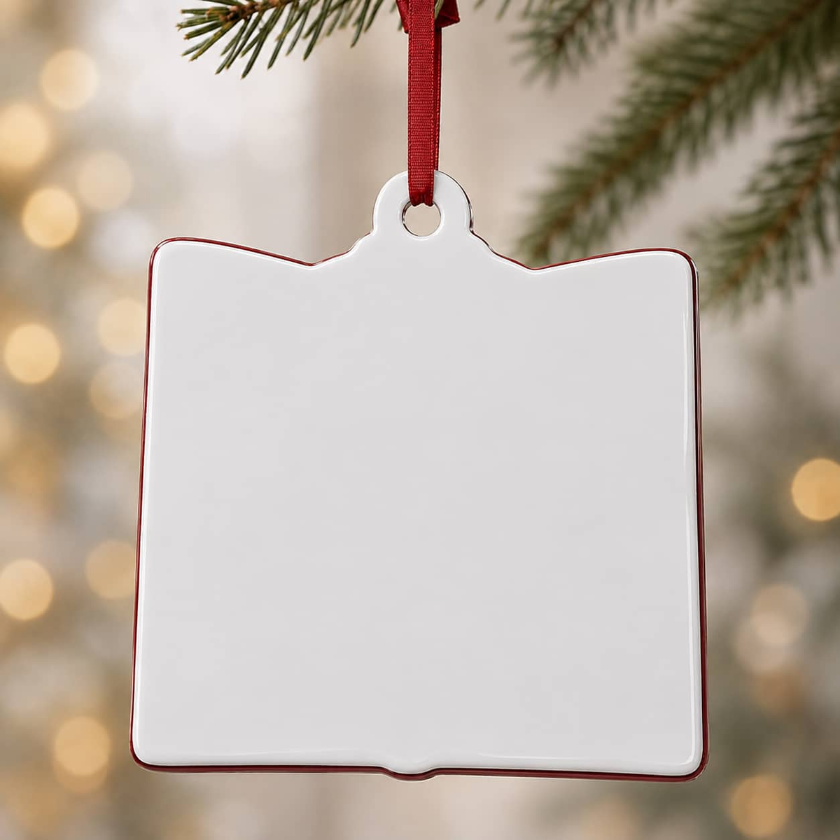 New Home Keepsake, Open Book Shape Red Front Door and Tree Holiday Decor - 3D Relief Ornament