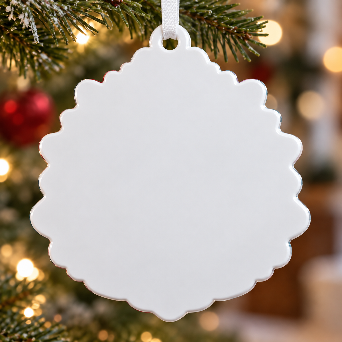 Mom and Two Children Winter Family Tree Hanging Decor with Snowflakes - 3D Relief Ornament
