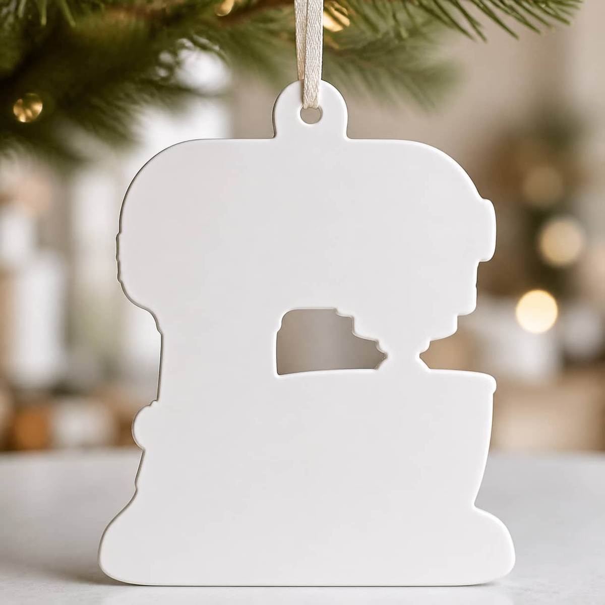 Vintage Kitchen Baking Stand Mixer in Red and Cream with Winter Cottage Scene - 3D Relief Ornament