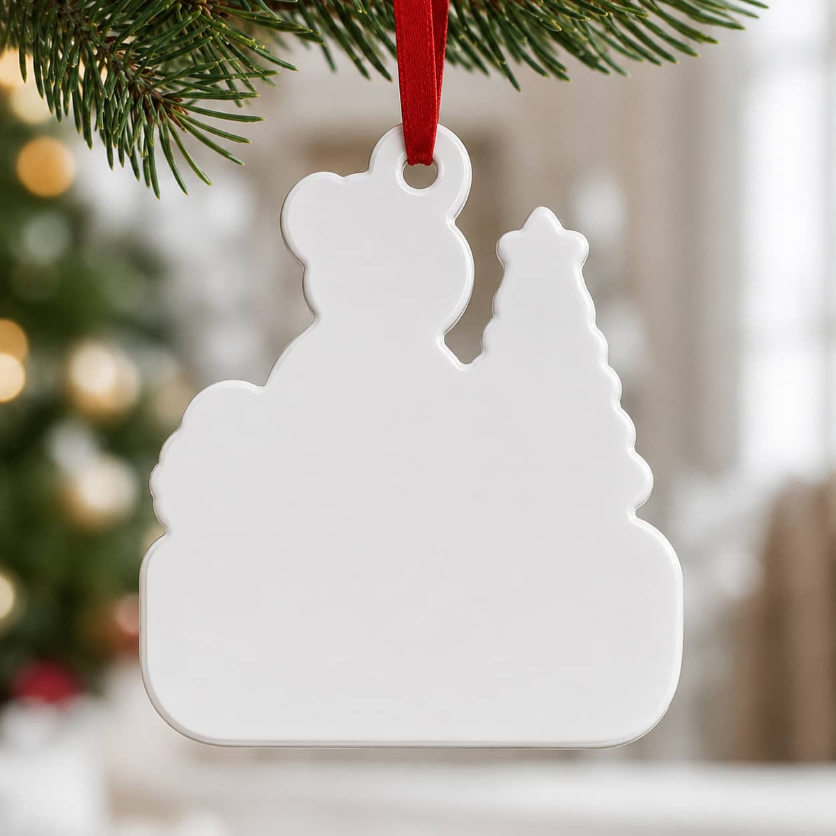 Knitting Woman Christmas Tree Decoration with Yarn Basket and Ribbon - 3D Relief Ornament