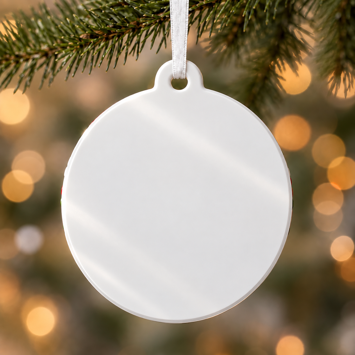 Friends Heartstrings Christmas Tree Holiday Decor, Oval White Design with Raised Red Green Details - 3D Relief Ornament