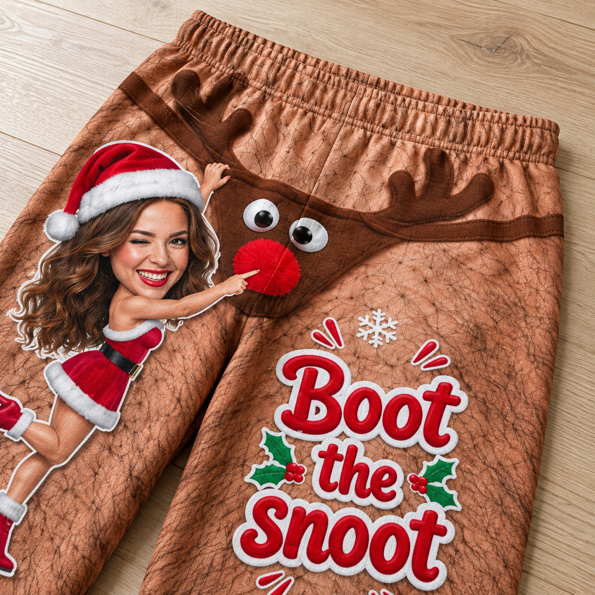 Pajama Pants Christmas Reindeer Hairy Leg Graphic Holiday Loungewear