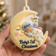 Baby's First Christmas Sleeping Infant on Crescent Moon Holiday Keepsake - 3D Relief Ornament