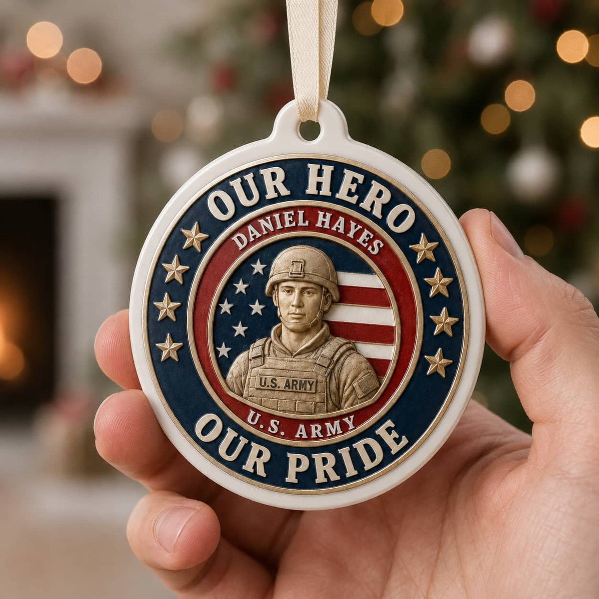 Personalized US Army Soldier Our Hero Our Pride Christmas Keepsake - 3D Relief Ornament