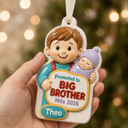 Promoted to Big Brother Holding Baby Sibling Christmas Keepsake - 3D Relief Ornament