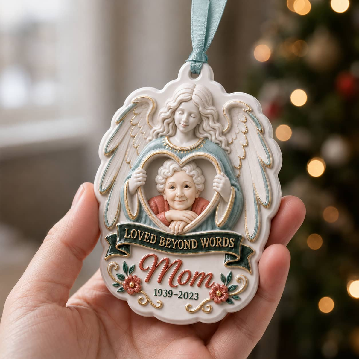 Personalized Photo Loved Beyond Words Angel Memorial Keepsake - 3D Relief Ornament