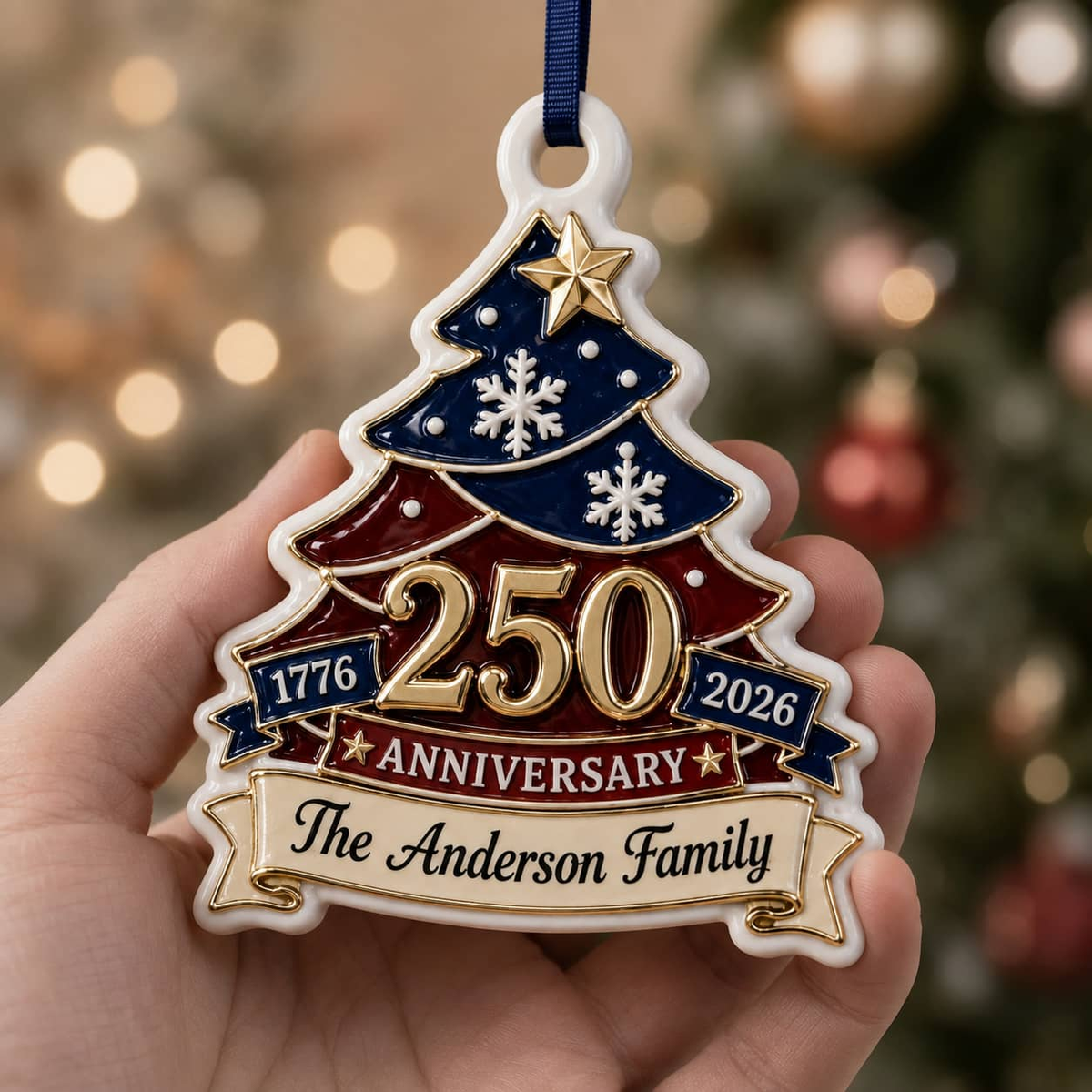 Personalized USA 250th Anniversary 1776-2026 Christmas Keepsake - 3D Relief Ornament