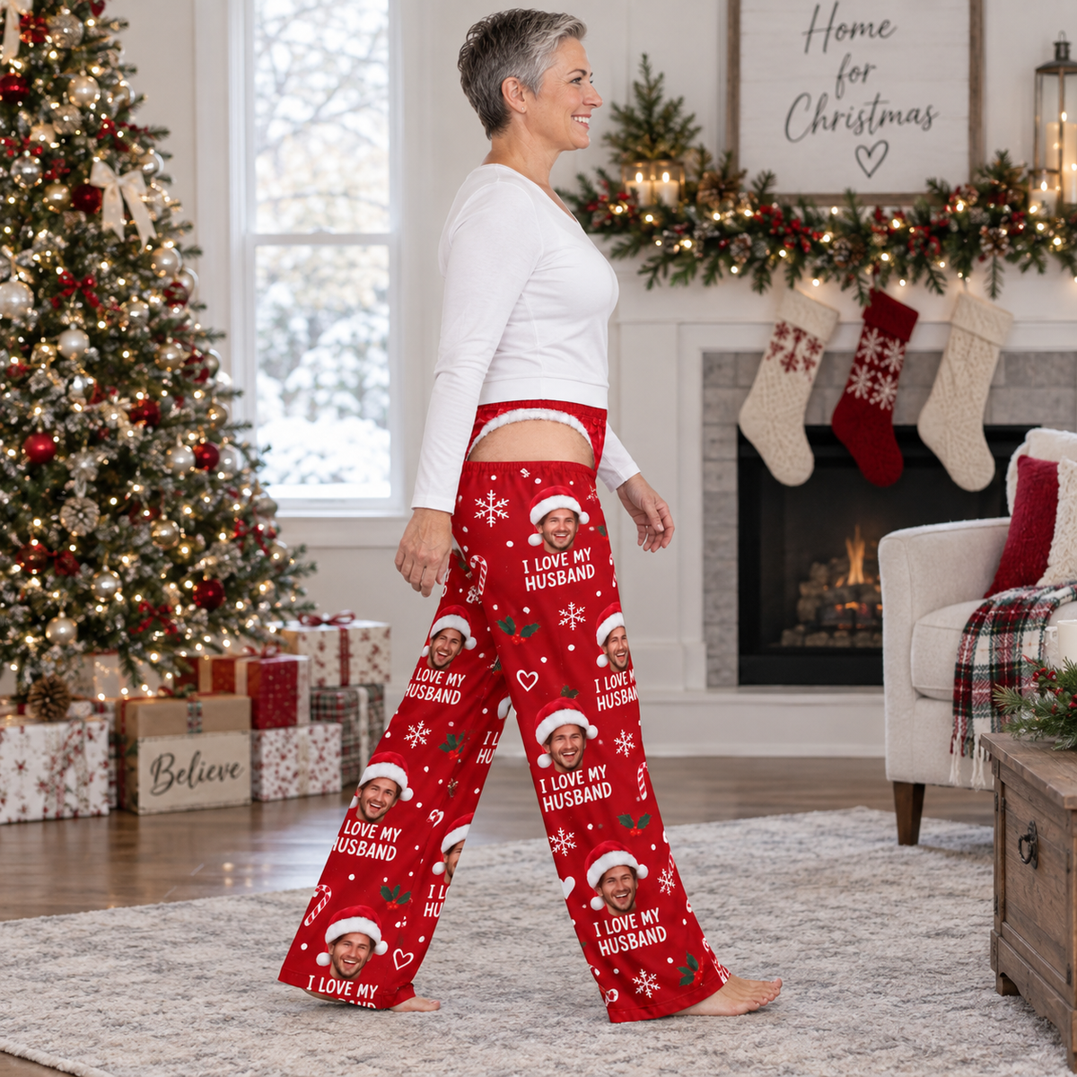 Men Novelty Cutout Pajama Pants Red Christmas Holiday Lounge Trousers