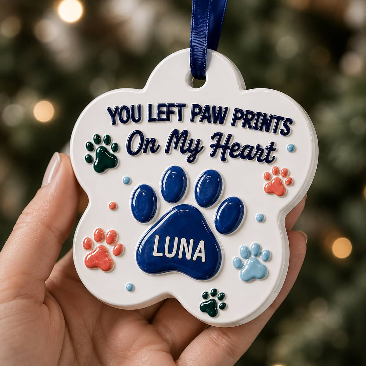 Pet Memorial Keepsake, Paw Shape with Raised Colorful Pads Hanging Decor - 3D Relief Ornament