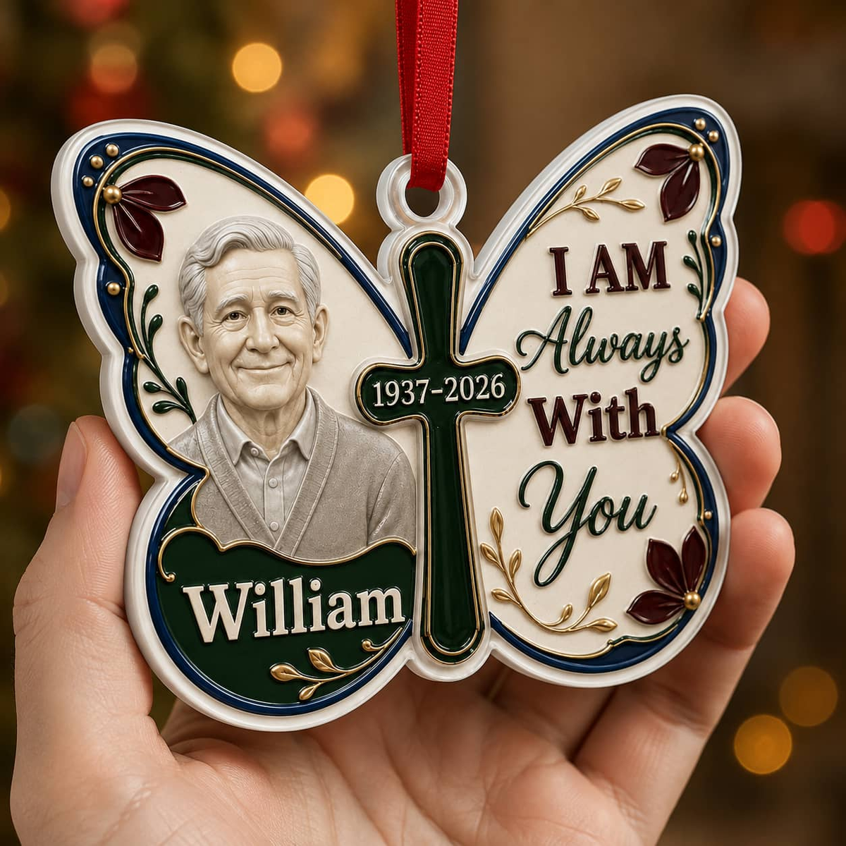 Memorial Butterfly Cross Hanging Tree Decor, I Am Always With You Keepsake - 3D Relief Ornament