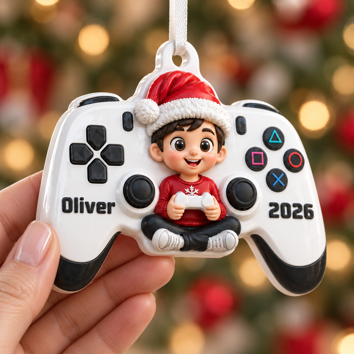 Personalized Gamer Boy Video Game Controller Christmas Hanging Keepsake - 3D Relief Ornament