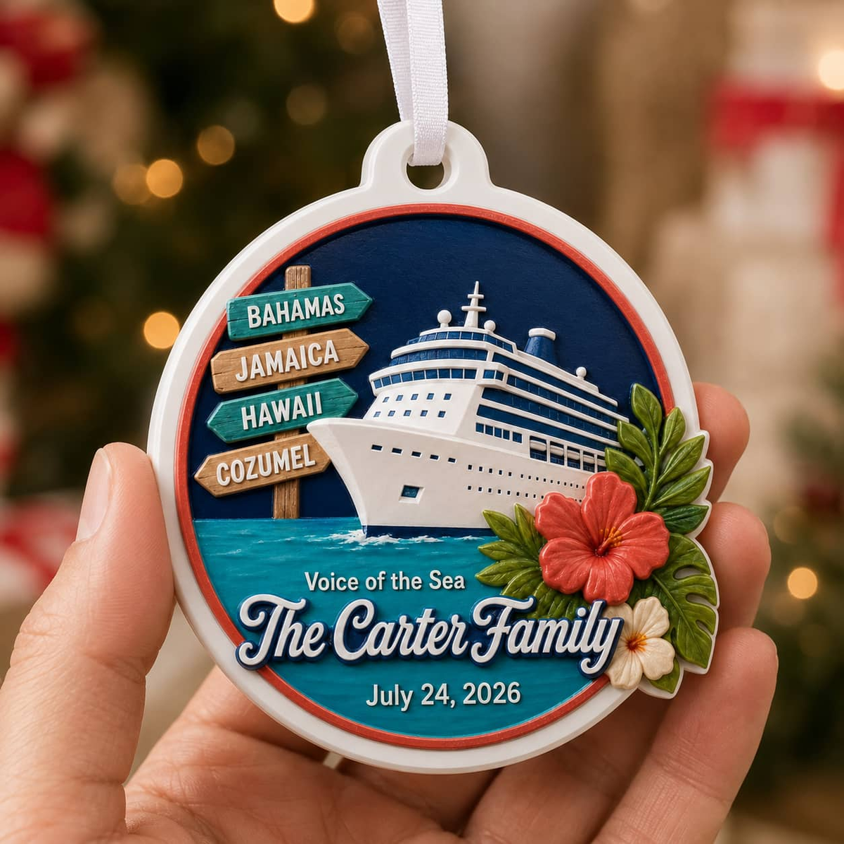 Cruise Ship Tropical Island Vacation Holiday Hanging Keepsake - 3D Relief Ornament