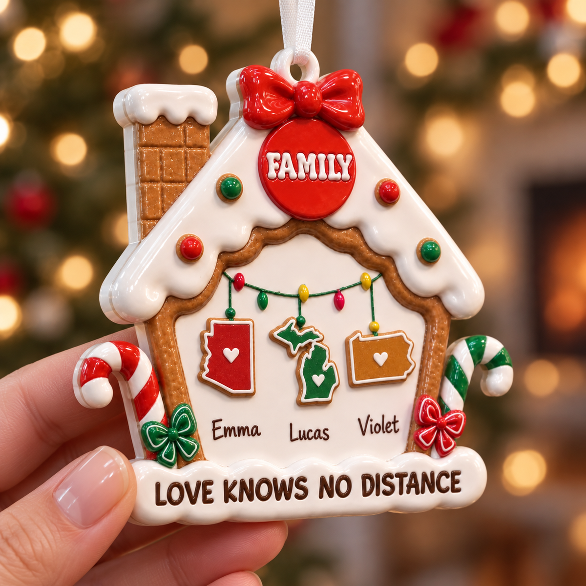 Gingerbread House Long Distance Family Christmas Tree Hanging Decor - 3D Relief Ornament