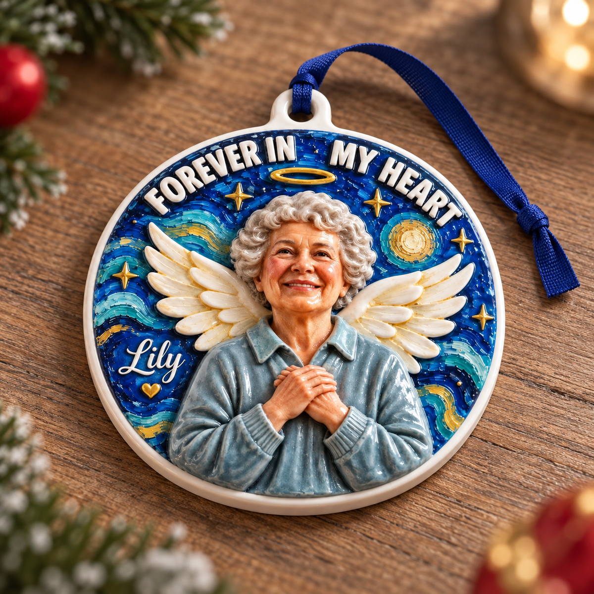 Memorial Angel Portrait Forever In My Heart Hanging Tree Medallion - 3D Relief Ornament