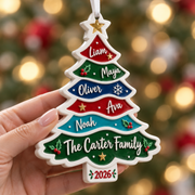 Family Christmas Tree Multicolor Tiered Plaque Hanging Keepsake - 3D Relief Ornament