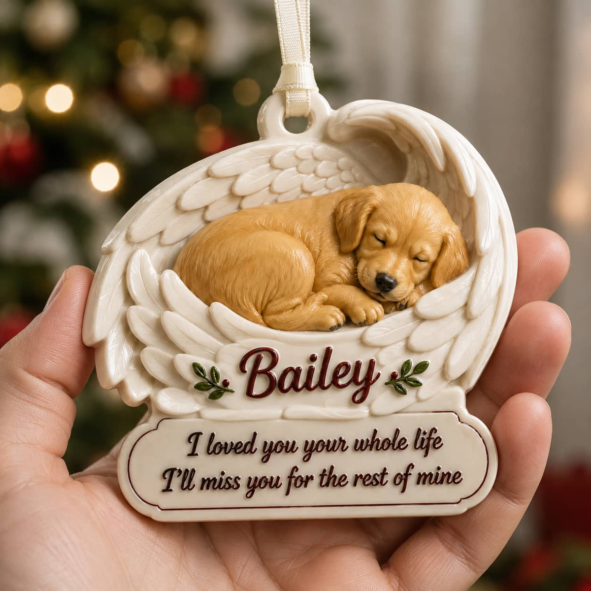 Sleeping Dog Memorial Angel Wings Pet Loss Keepsake - 3D Relief Ornament