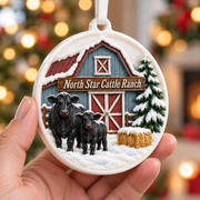 Personalized Cattle Ranch Farm Winter Barn Christmas Hanging Keepsake - 3D Relief Ornament