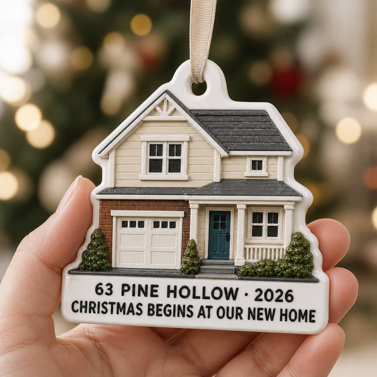 New Home House Shaped Christmas Keepsake Hanging Holiday Decor - 3D Relief Ornament