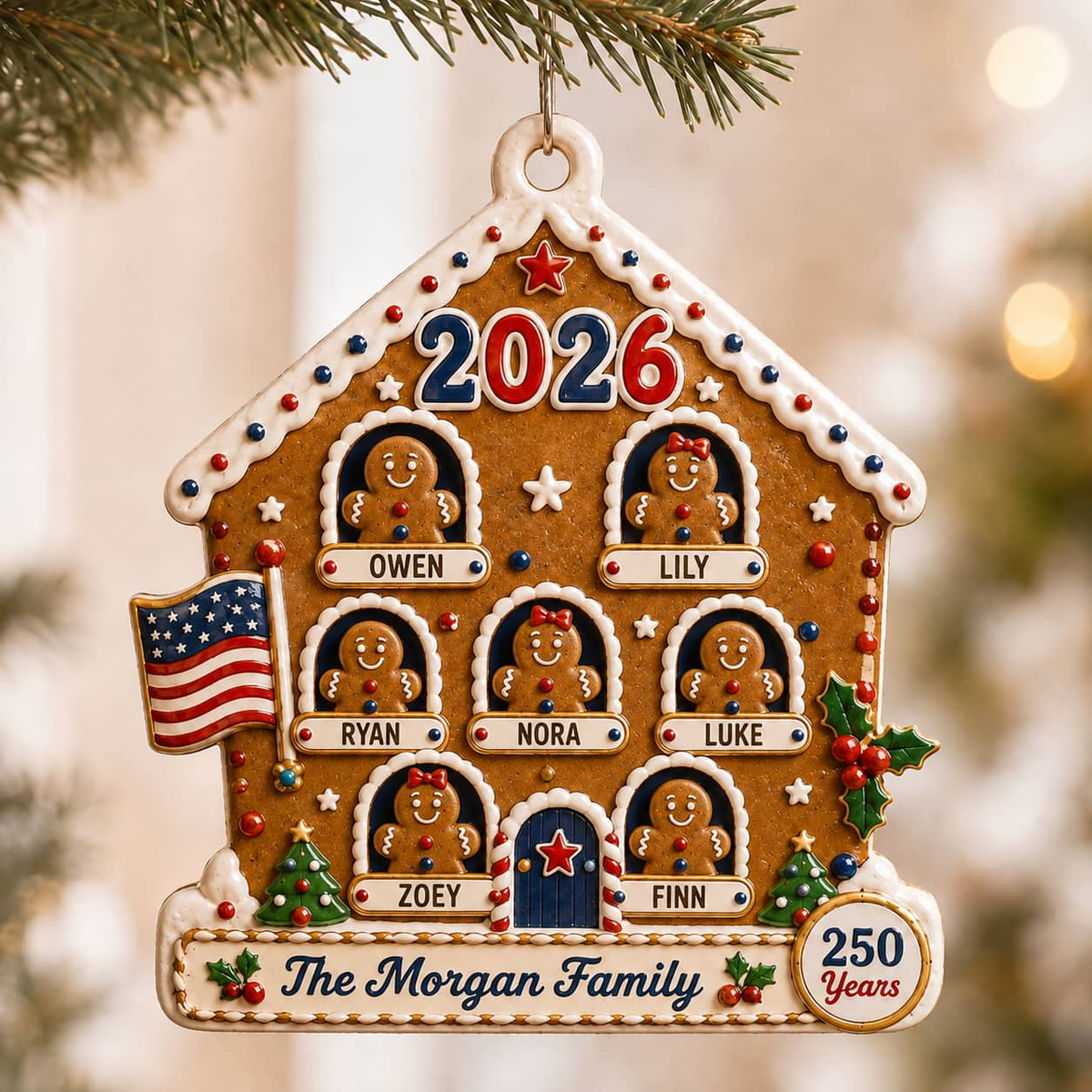 Christmas Gingerbread House Holiday Decor, Raised Detail, Hanging Tree Decoration - 3D Relief Ornament