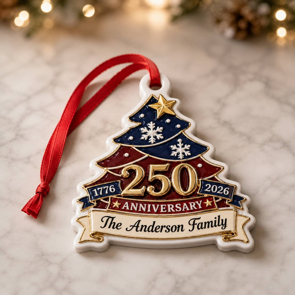 Personalized USA 250th Anniversary 1776-2026 Christmas Keepsake - 3D Relief Ornament