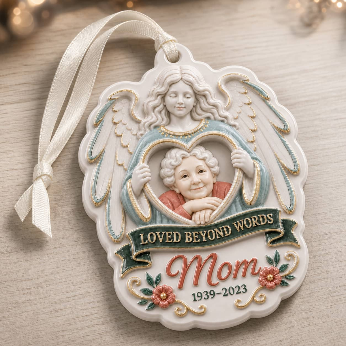 Personalized Photo Loved Beyond Words Angel Memorial Keepsake - 3D Relief Ornament